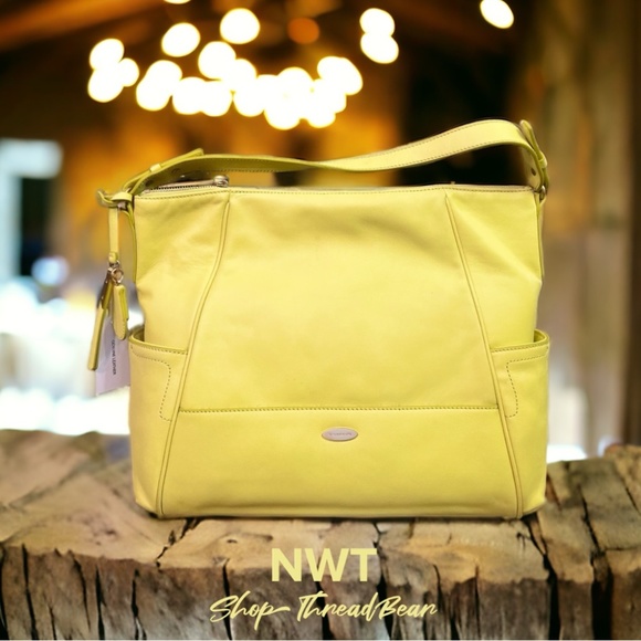 XL [TAHARI] Faux Vegan Leather Purse NWT Yellow Gold Shoulder Bag Tote | Large - Picture 1 of 13